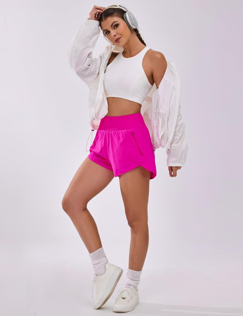 BMJL Women's Athletic Shorts High Waisted Running Short Pocket 2.5" Sporty Shorts Gym Elastic Workout Shorts(XL,Bright Pink)