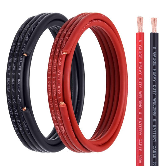 Geosiry 8 Gauge Battery Cable, 15FT Red + 15FT Black 8 AWG Welding Cable, Stranded Oxygen-Free Copper Wire for Automotive, Battery, Solar, Marine and Generator