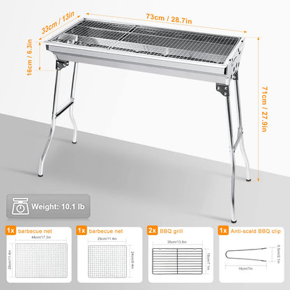Uten Barbecue Grill, Stainless Steel BBQ, Large Folding Portable BBQ Grill, Charcoal Grill for Outdoor Cooking Camping Hiking Picnics
