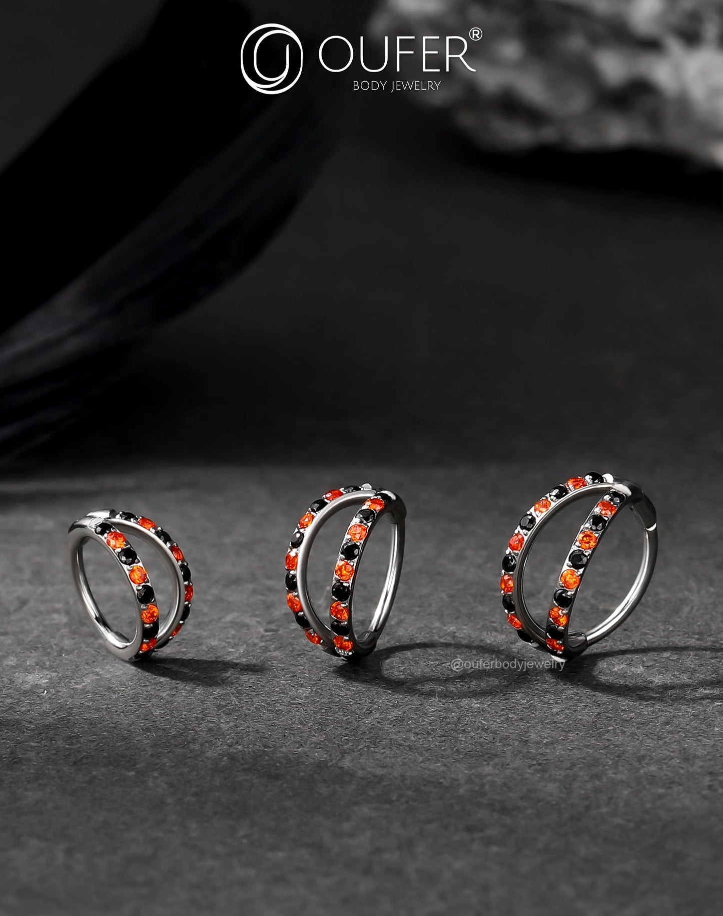 OUFER 20G Halloween Nose Rings, 316L Surgical Steel Double Hoop Nose Rings for Women, Orange and Black Crystal Hoop, 8MM Body Piercing Jewelry for Halloween