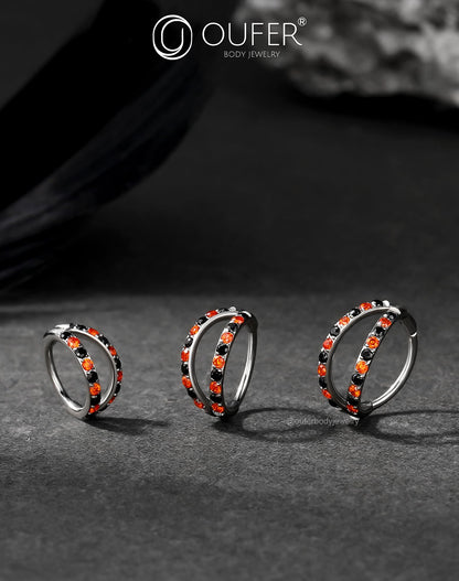 OUFER 20G Halloween Nose Rings, 316L Surgical Steel Double Hoop Nose Rings for Women, Orange and Black Crystal Hoop, 8MM Body Piercing Jewelry for Halloween