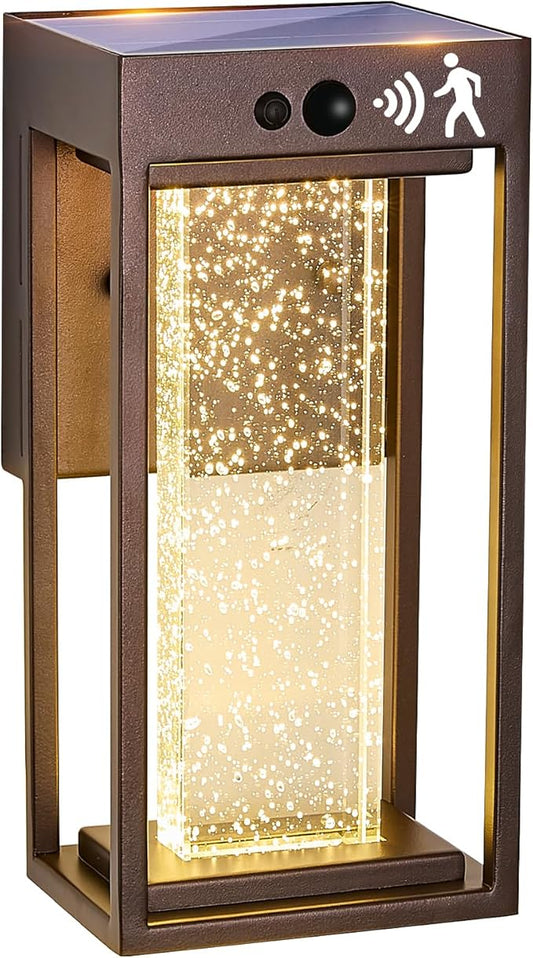 Oil Rubbed Bronze Solar Outdoor Wall Lights with 3 Modes Motion Sensor Crystal Exterior Sconces with 4000K 250LM LED Outside Coach Light for House Front Door Waterproof Dusk to Dawn Solar Porch Light