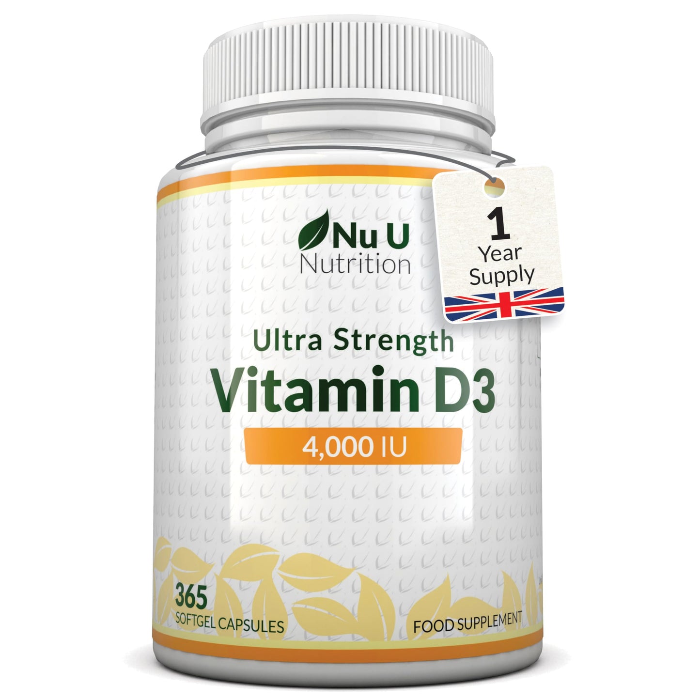 Nu U Nutrition - Vitamin D 4000 IU - 365 Softgel Capsules not Tablets - 1 Year Supply - Quadruple Strength -Easy to Swallow - Vitamin D3 Supplement - Made in The UK