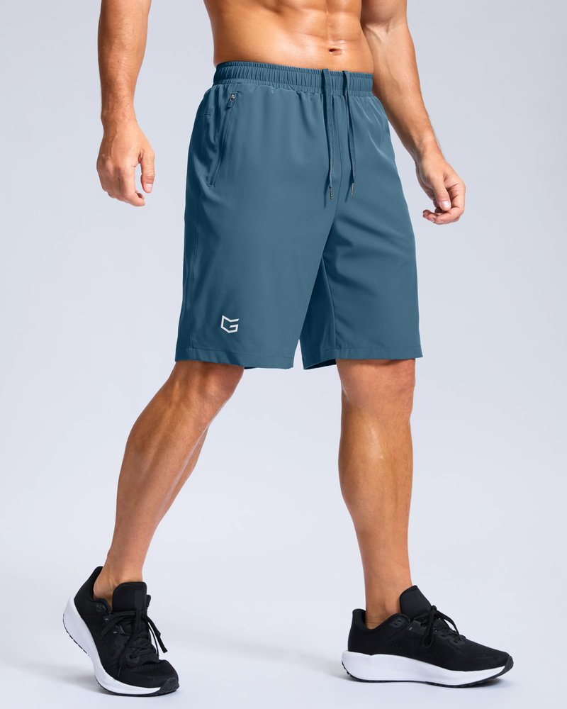 G Gradual Men's Athletic Running Shorts with Zipper Pockets Quick Dry 7"/ 5"/ 9" Workout Gym Shorts for Basketball Hiking(Dusty Blue,9XL)