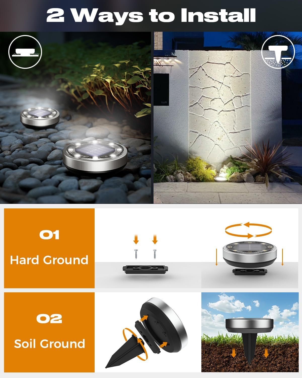 btfarm Solar Lights Outdoor Garden, 10 Pack Solar Ground Lights, 8 LED Solar Disk Lights Outdoor IP65 Waterproof for Garden Pathway Lawn Patio Yard Landscape (Cool White)