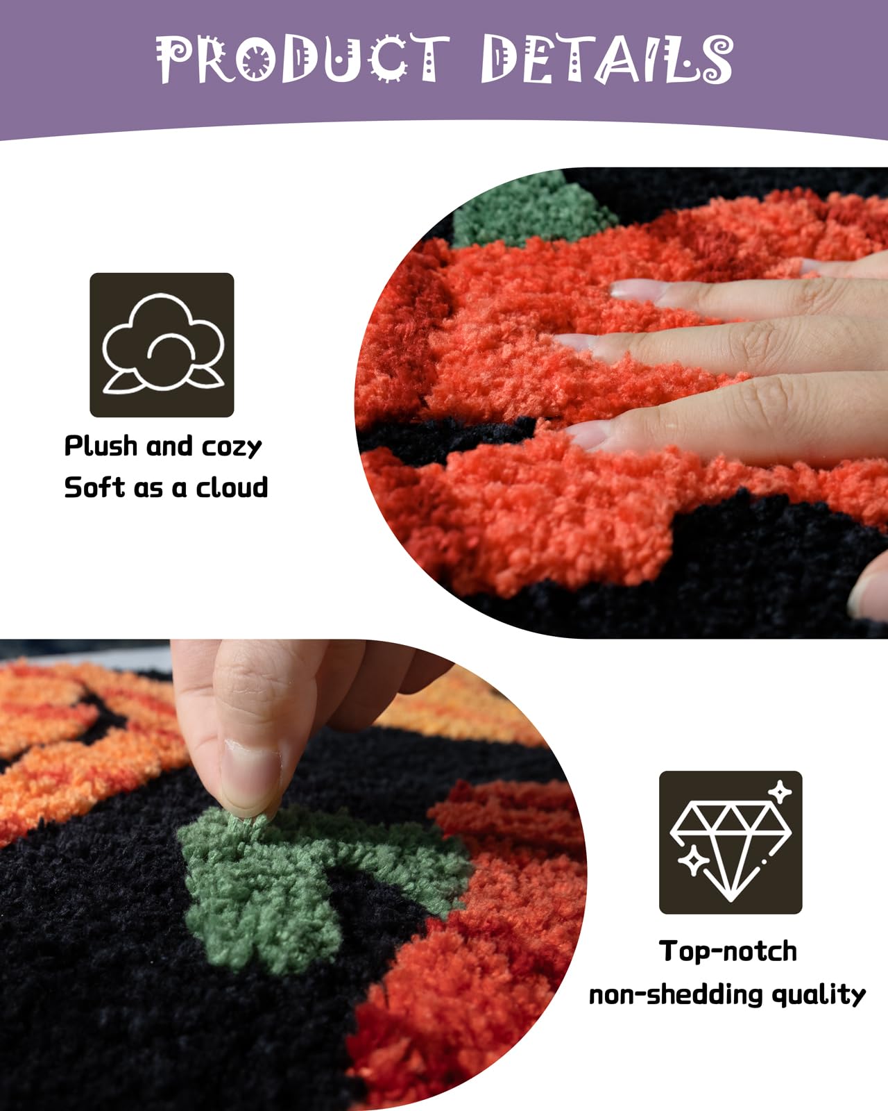 DEXDE Fall Halloween Bathroom Rugs Fun Pumpkins Bath Mat for Autumn Harvest Thanksgiving Home Decor, Soft Non-Slip Carpet for Hallway Bedroom Bathroom Kitchen Entryway, Orange Yellow 20x32