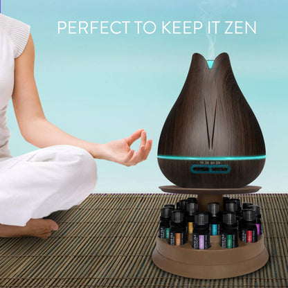 Aromatherapy Essential Oil Diffuser Gift Set with 20 Oils and Rotating Display Stand - 400ml Ultrasonic Diffuser with 20 Essential Plant Oils - 4 Timer & 7 Ambient Light Settings