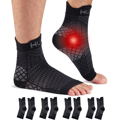 HUEGLO 4 Pairs Compression Socks For Women Men Neuropathy Plantar Fasciitis Socks Ankle Support Brace Breathable Anti-Slip Foot Support (Black, L)