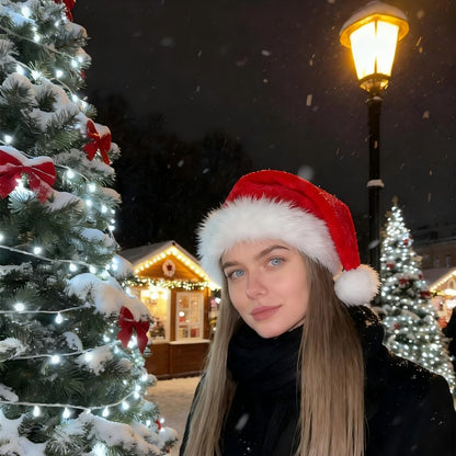 BSVI Christmas Hat, Santa Hats Holiday for Adults Unisex Velvet Comfort Extra Thicken Fur Xmas Hat for New Year Festive Party