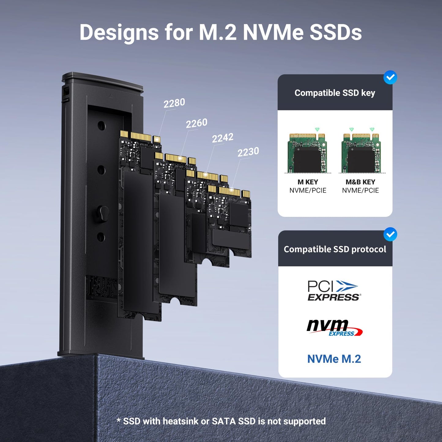 UGREEN M.2 NVMe SSD Enclosure, Tool-Free NVMe Enclosure, 10Gbps M2 SSD Caddy with USB 3.2 Gen2 Supports M and B&M Keys and Size in 2230/2242 /2260/2280 SSDs