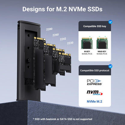 UGREEN M.2 NVMe SSD Enclosure, Tool-Free NVMe Enclosure, 10Gbps M2 SSD Caddy with USB 3.2 Gen2 Supports M and B&M Keys and Size in 2230/2242 /2260/2280 SSDs