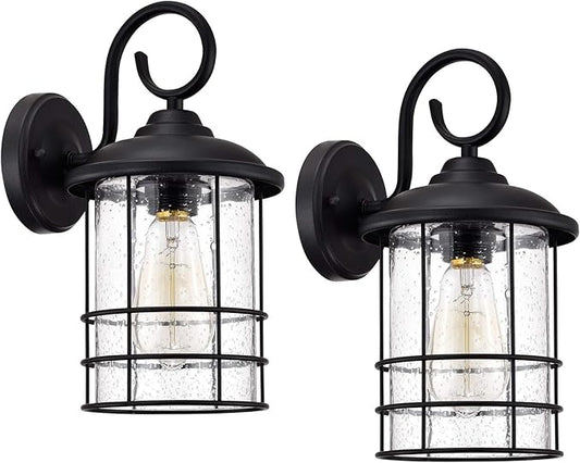 MICSIU 12 Inch Outdoor Wall Lantern 2 Pack, Textured Black Exterior Wall Sconce with Clear Seedy Glass, Waterproof Outside Porch Lights for House, Entryway, Home, Patio, Garage, Doorway
