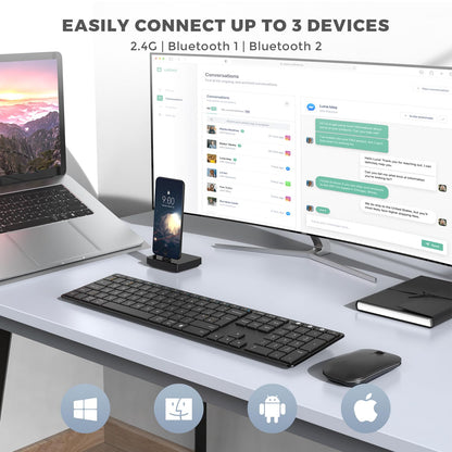 seenda SKM64-3 Wireless Bluetooth Keyboard Mouse, Multi - Device Ultra Slim Rechargeable Wireless Mouse and Keyboard Set for Windows, Mac OS, Laptop, iPad, Tablet, QWERTY UK Layout, Black