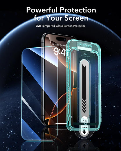 ESR 3 Pack for iPhone 16 Pro Max Screen Protector, [9H Hardness] [Military Grade Shatterproof] Tempered Glass Film with Flawless Fit Tray, HD Clear, Scratch Resistant