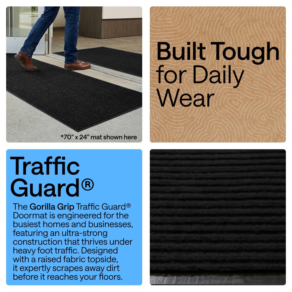 GORILLA GRIP Waterproof Traffic Guard Door Mat, 35x23, Heavy Duty Entryway Mats, Strong Backing Commercial Utility Rugs for Office Hallway, Garage Floor and Home, Low Profile Carpet Runner, Black
