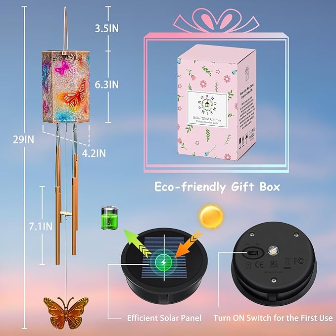Homeimrpo Solar Lights Wind Chimes for Outside, Butterfly 3D Multicolor Waterproof Solar Lantern Chimes Outdoor Lights LED Hanging Decor for Garden, Patio, Yard Gifts for Mom Grandma