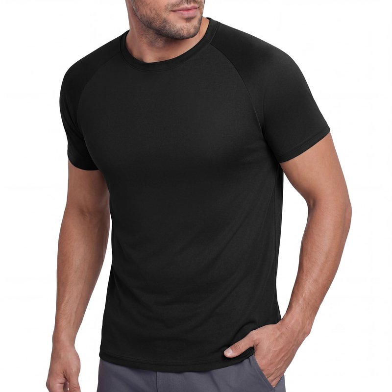 BOOJO Workout Mens Shirts - Casual Black Quick Dry Moisture Wicking T-Shirts Crew Neck Short Sleeve for Gym Athletic Running