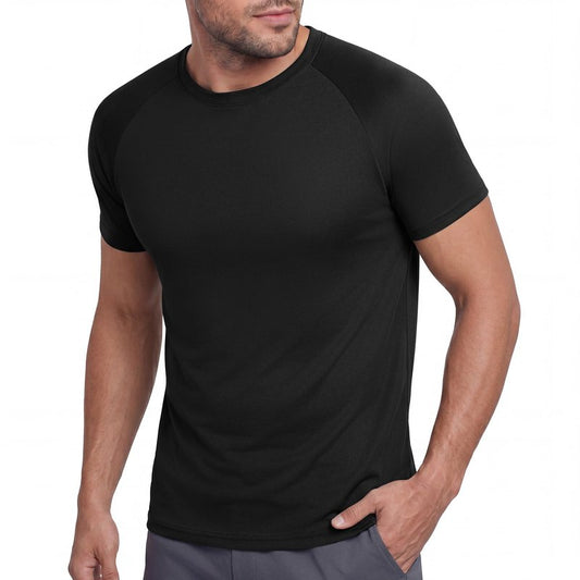 BOOJO Workout Mens Shirts - Casual Black Quick Dry Moisture Wicking T-Shirts Crew Neck Short Sleeve for Gym Athletic Running