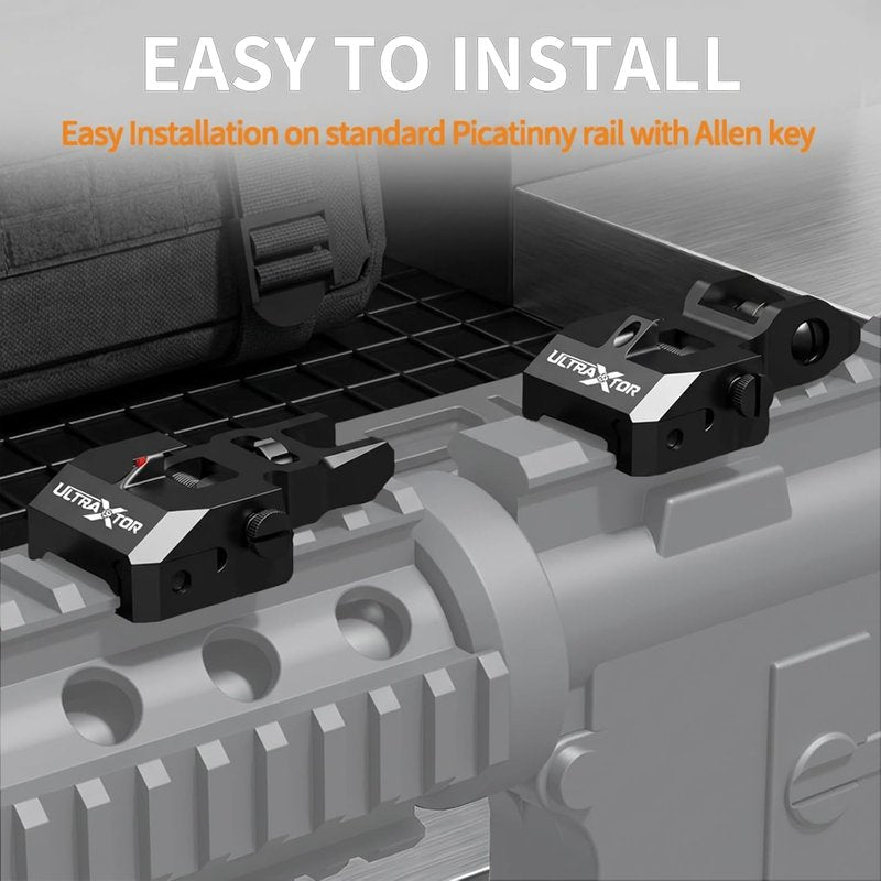 Fiber Optic Flip Up Iron Sight Set for Picatinny Rail - Low Profile Front & Rear Backup Sights with Red/Green Dots
