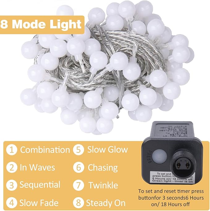 Ogrmar 49 ft 100 LED Globe Ball String Lights 8 Modes Fairy String Lights with Remote, Timer Function & Connectable for Indoor Outdoor Wedding Birthday Christmas Tree Garden Decor (100, Multicolor)