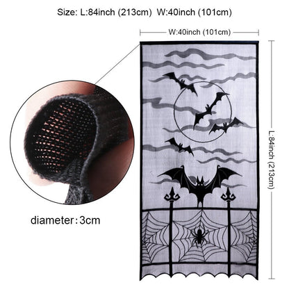 OurWarm 2pcs Black Lace Halloween Window Curtains, Spider Web Bats Door Curtain Panel Decor for Spooky Halloween Holiday Party Decoration, 40 x 84 Inch