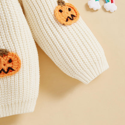 MAYUMMPY Toddler Baby Boy Girl Halloween Sweater Pumpkin Warm Pullover Sweatshirt Knitwear Knitted Fall Winter Clothes (Halloween White, 2-3 Years)