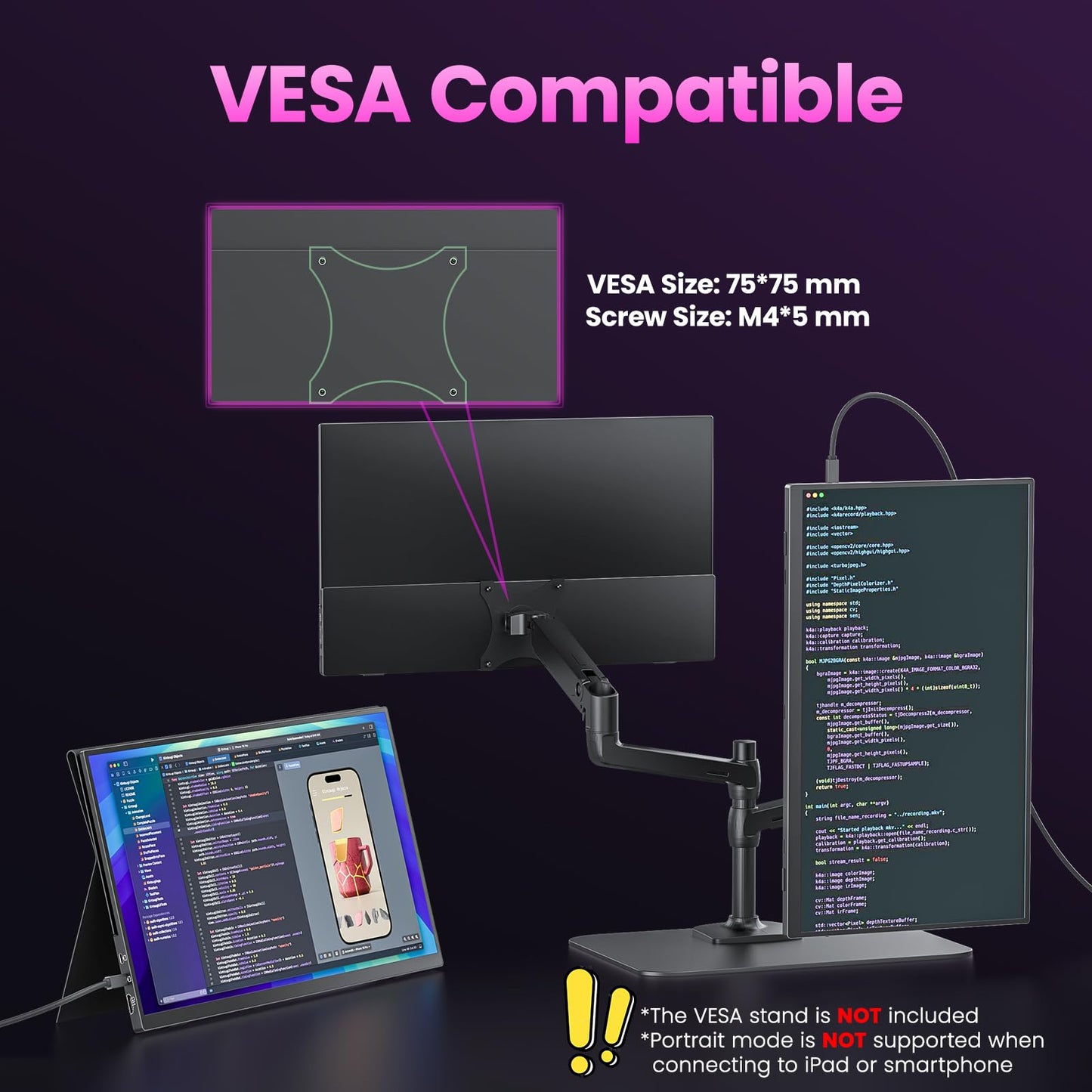 Portable Monitor 15.6" FHD 85% sRGB 60Hz IPS HDR HDMI USB-C Travel Monitor for Laptop MacBook PC Surface PS5 Xbox, External Display with Cover & Speakers, VESA Compatible