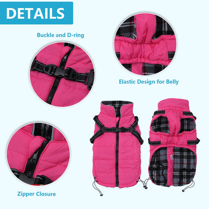 Pethiy - Winter Coat for Dogs with Built-In Harness, Warm Fleece Dog Jacket, Waterproof Dog Clothes Vest with Harness, Outdoor Sweater for Medium and Small Dogs-Pink-M