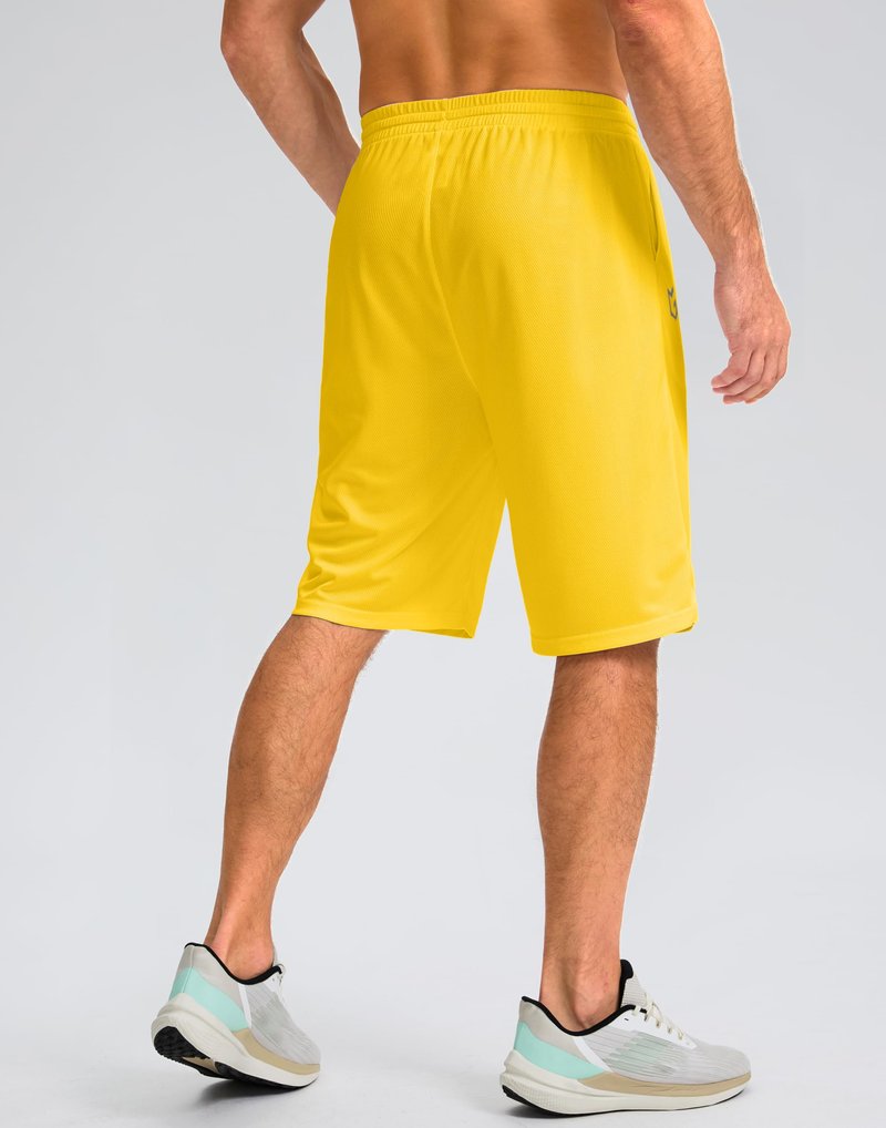 G Gradual Men's Athletic Shorts with Pockets 9" / 11" Long Basketball Shorts Lightweight Quick Dry Gym Workout Shorts for Men(Yellow,M)