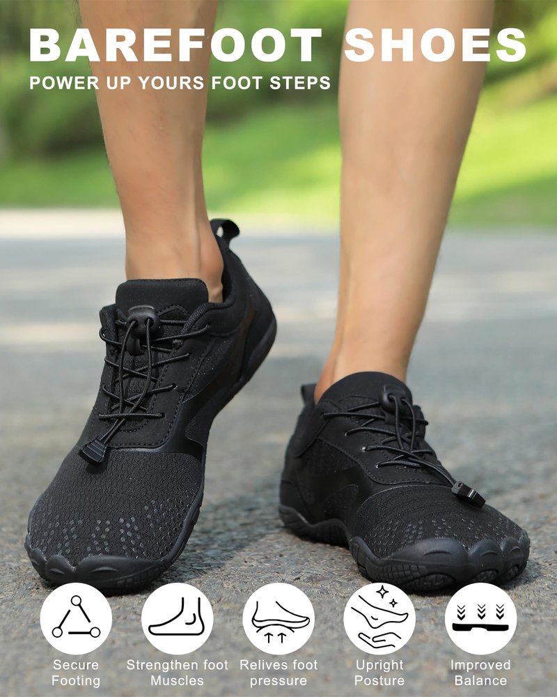 todaysunny Barefoot Shoes Mens Womens Minimalist Cross Training Shoes with Wide Toe Box Athletic Zero Drop Trail Walking Hiking Running Sneakers Black