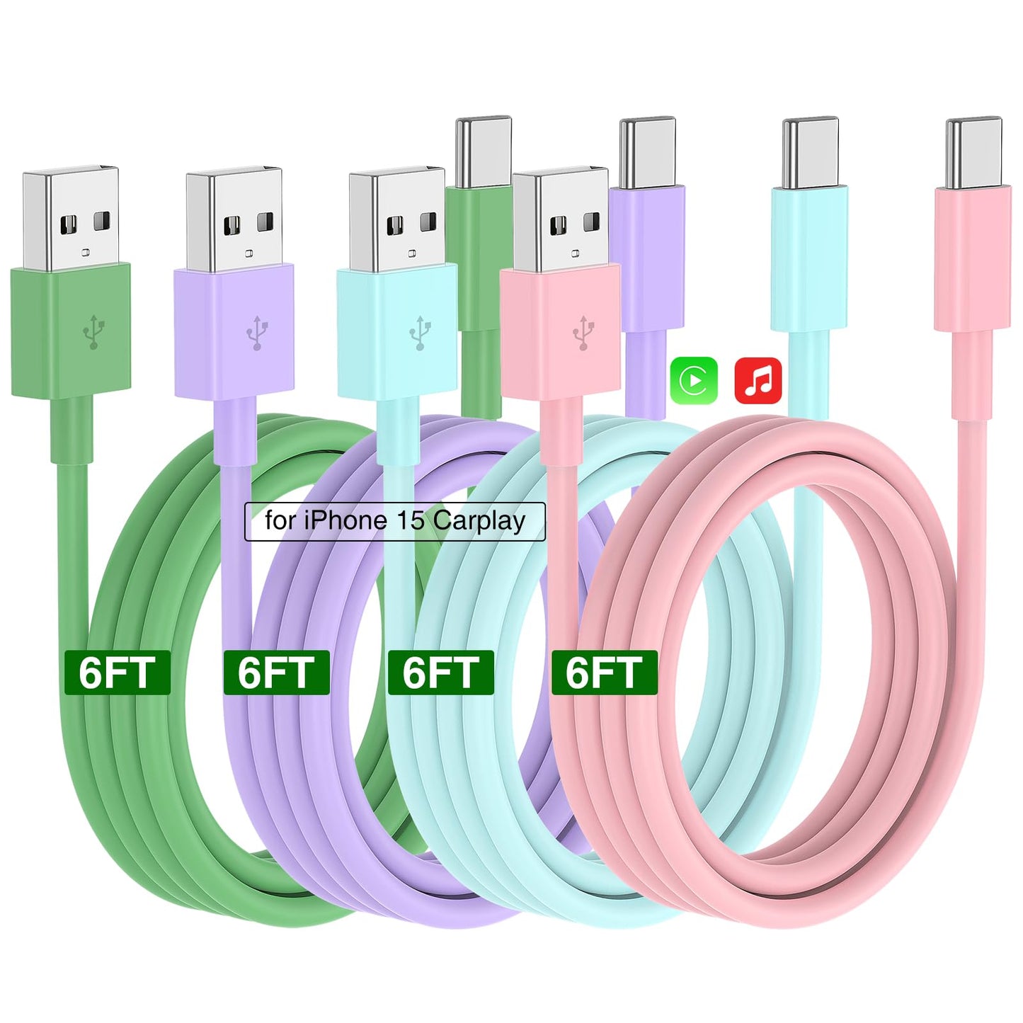 Car Carplay Cable for iPhone 17 16 15 Charger Cord,3/3/6/6FT USB A to USB C Cable for iPhone 17 Pro Max/16 Pro/15 Plus Charger,USB C Car Charger for Apple 17 Air/16 Pro Max/16e/15/iPad Pro