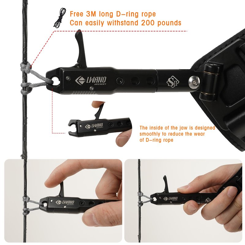 LWANO Archery Compound Bow Release Aids Trigger 360° Adjustable Wristband Release Aids for Adults Youth Kids Hunting Shooting Accessories (Black)