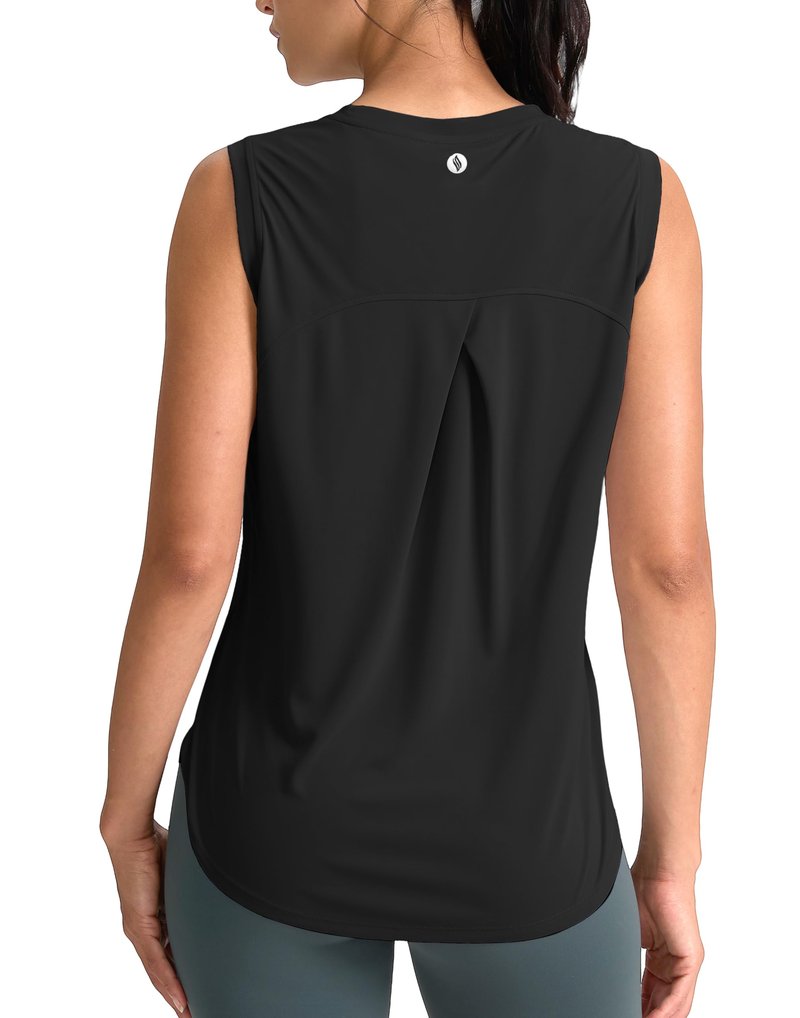 SANTINY Women's Sleeveless Workout Tops Breathable Lightweight Active Tennis Yoga Shirts Athletic Running Tank Tops for Women (Black_XS)