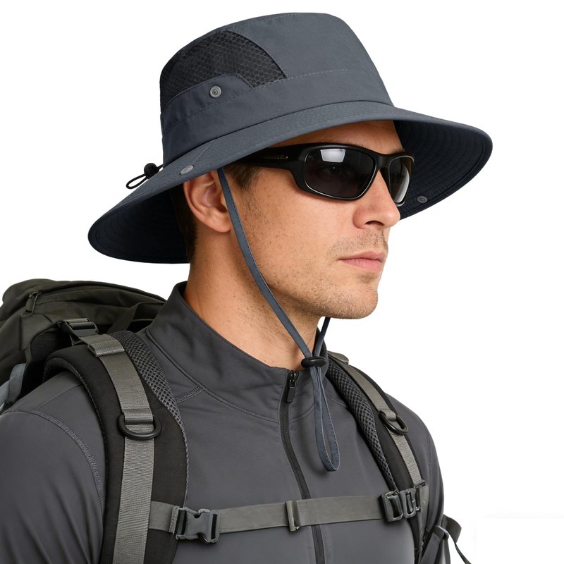 Sun Hat for Men Women UV Protection Wide Brim Fishing Hats Breathable UPF 50+ Waterproof Boonie Bucket Hats Beach Safari Hiking Garden Dark Grey