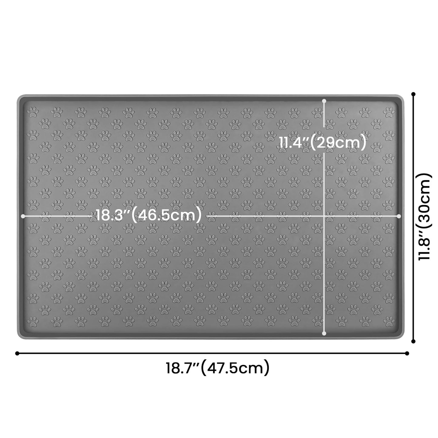 Ptlom Pet Placemat for Dog and Cat, Mat for Prevent Food and Water Overflow, Suitable for Small, Medium and Big Pet, 18" 12", Grey, Silicone