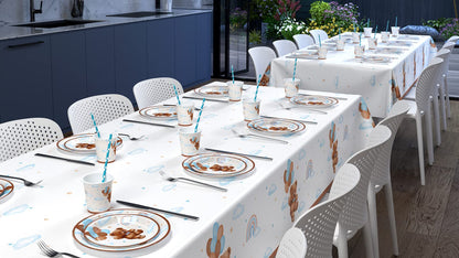 Caisehabu 3 Pieces Teddy Bear Baby Shower Tablecloths Plastic Table Cover, Boho Brown Blue Birthday Party Decorations Supplies for Boys Kids Large Size 108×54 Inch Rectangular