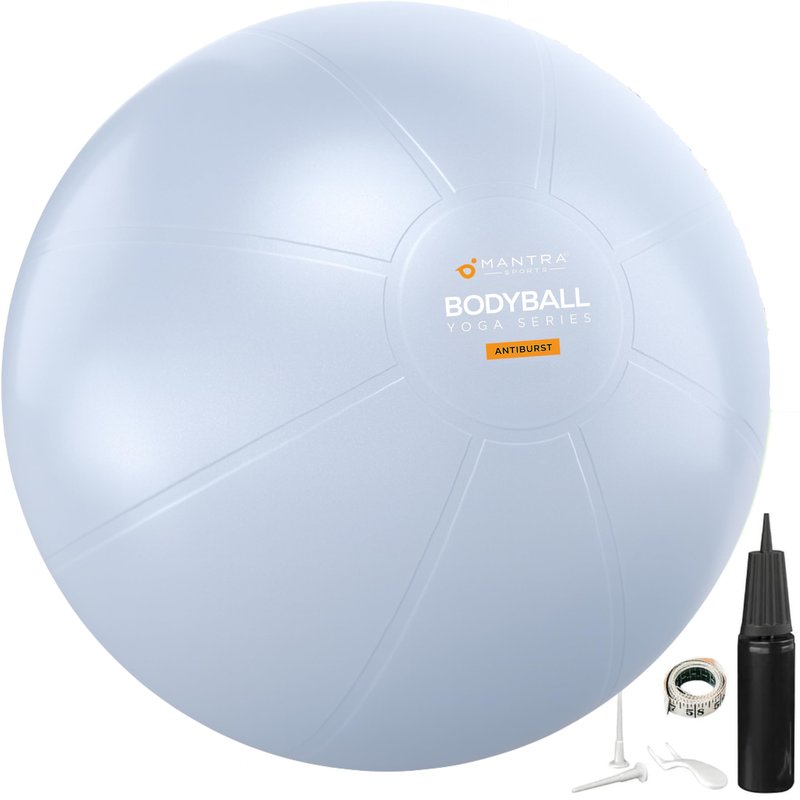 MANTRA SPORTS Exercise Ball – 55cm Birthing Ball Pregnancy Ball, Yoga Ball, Gym Ball Physio Ball - Anti-Burst Slow-Deflate, Non-Slip | Pump, Plugs and Measuring Tape Included – Cloudy Grey