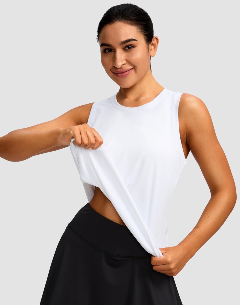 Women's Workout Tops Racerback Athletic Tank Tops Sleeveless Loose Fit Yoga Running Gym Shirts for Women(White,L)