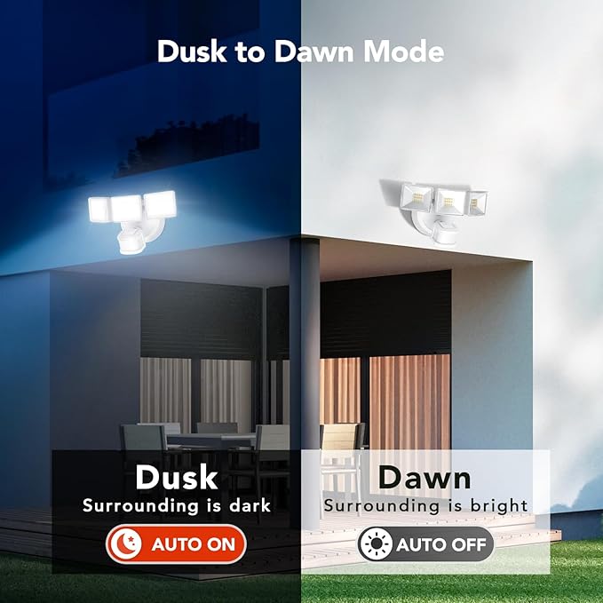 OREiN Motion Sensor Outdoor Lights – LED Flood Light, Bright & Energy-Efficient Security Light, 26W, 3500LM, 5000K Daylight, IP65 Waterproof, Dusk to Dawn, Ideal for Garage, Driveway, Backyard (White)