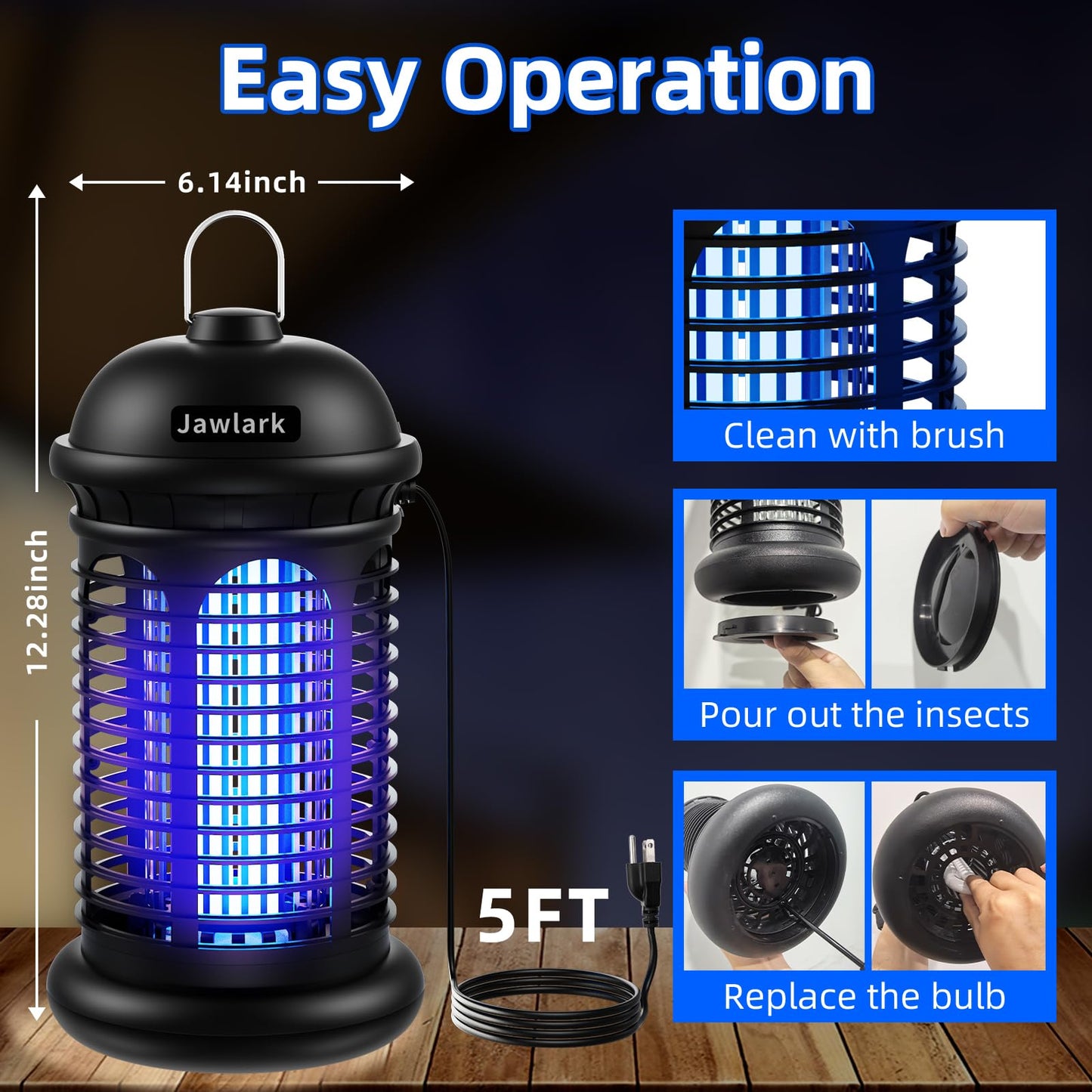 Jawlark Electric Bug Zapper, 4200V Mosquito Zapper Outdoor Indoor, IPX6 Waterproof Insect Killer with 5ft Power Cord for Patio Yard Home, Plug in Mosquito Killer (Black)