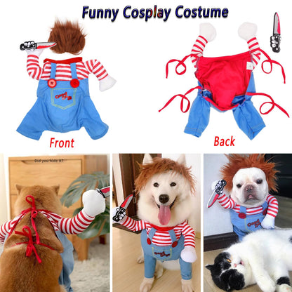 Pet Deadly Doll Chucky Costume, Funny Halloween Cute Dog Clothes Party Cosplay for Small, Medium, Large Dogs, Cats & Puppies, Scary Spooky Kitty Apparel