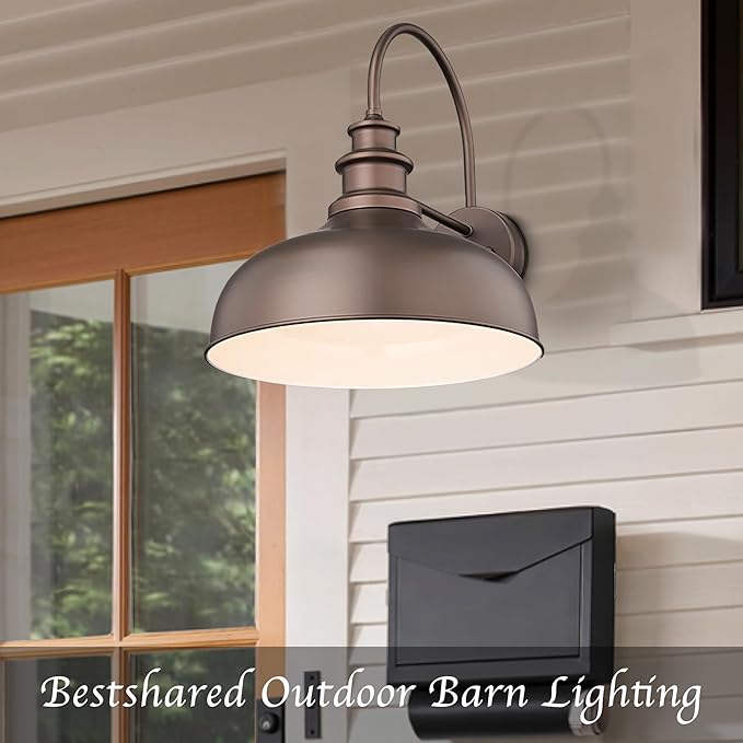 Bestshared 16 Inch Large Gooseneck Barn Light Farmhouse Wall Mount Light Fixture Exterior Sconce Lighting Outdoor Wall Lantern Light Vintage Farmhouse Barn Light for Porch,Garage(ORB+White, 16"-2pack)