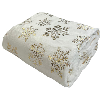 Serafina Home Christmas Holiday Throw Blanket: Velvelty Soft, Durable Fleece Accent for Bed or Couch (Golden Snowflakes, 50 x 60 inches)