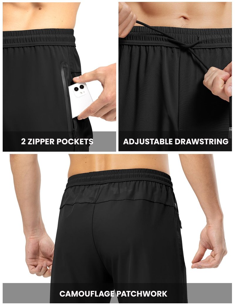 Rdruko Men's Casual Pants Lightweight Quick Dry Hiking Workout Running Sports Sweat Pants with Pockets(Black, US XL)