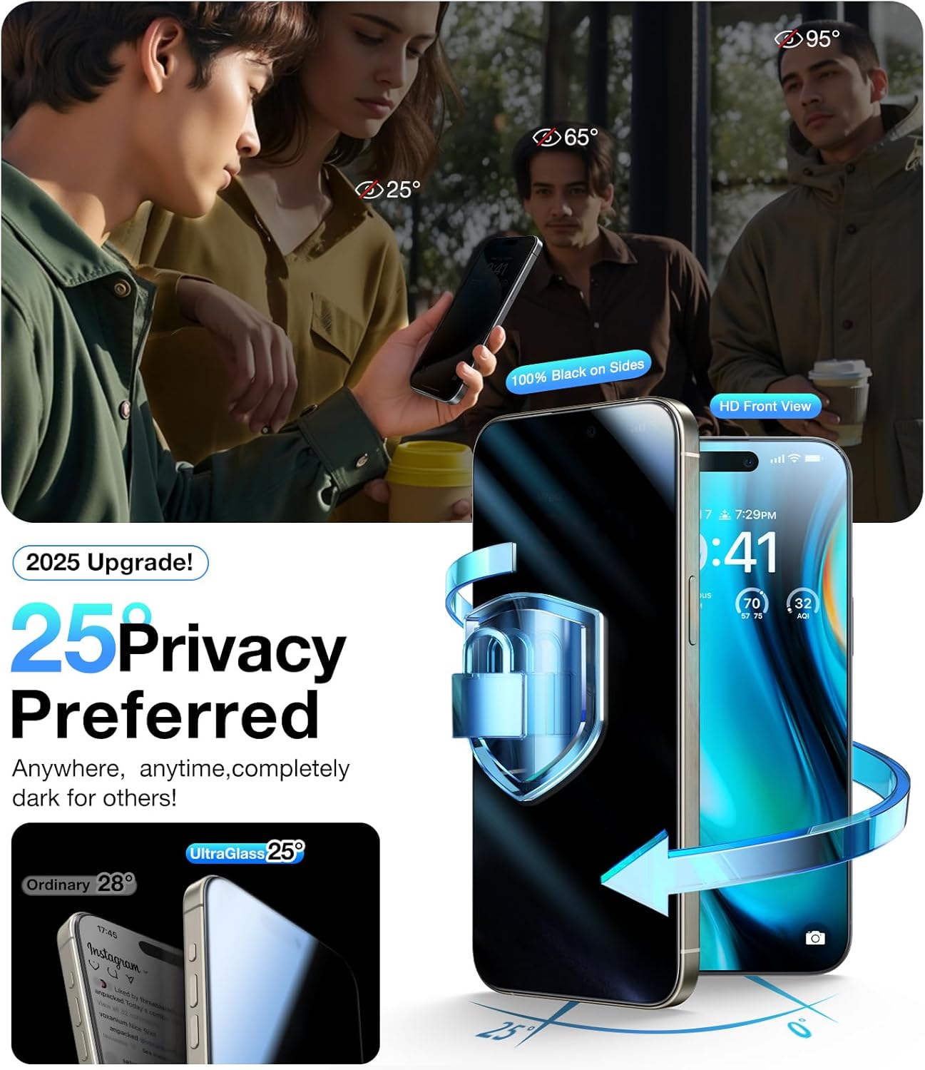 UltraGlass 9H+ Glass for iPhone 15 Pro Max Privacy Screen Protector [Invisible Privacy Armor] Screen Protector 15 Pro Max Tempered [Full Coverage & Longest Durable] 15 ProMax, 2 Pack