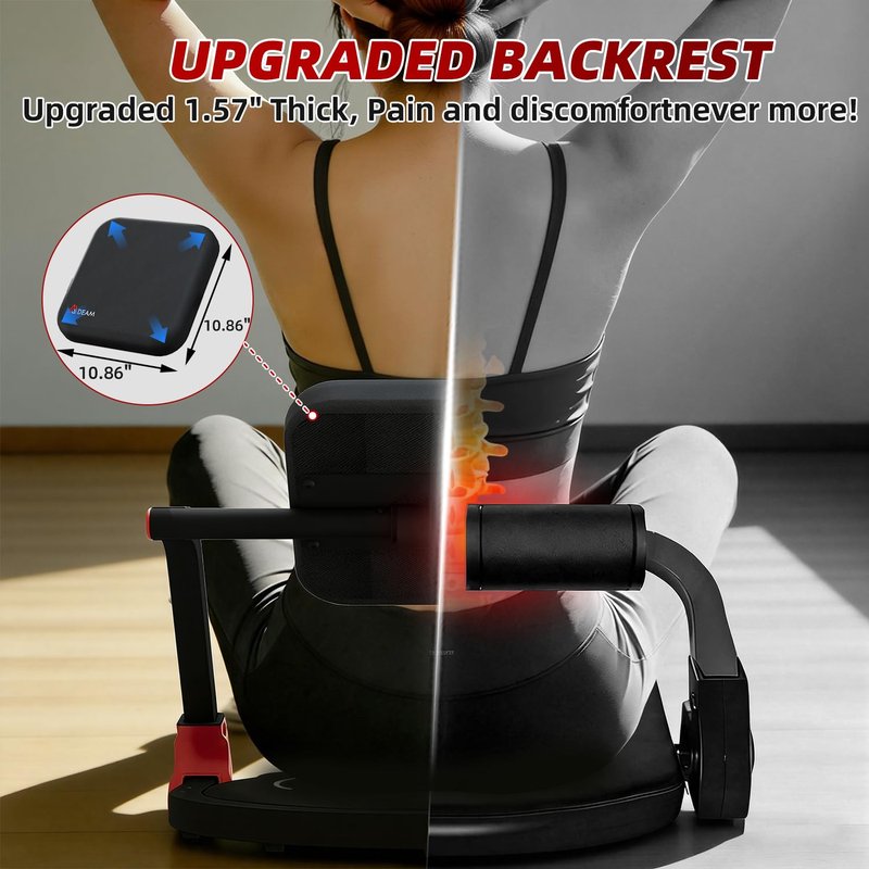 Mdeam Ab Machine, Upgraded Sit Up Machine with Flat Backrest Multi-functional Sit Up Exercise Equipment for Home Gym with Angle Locking Accessory/4-Level Resistance/Massage Roller/330LBS Steel Frame