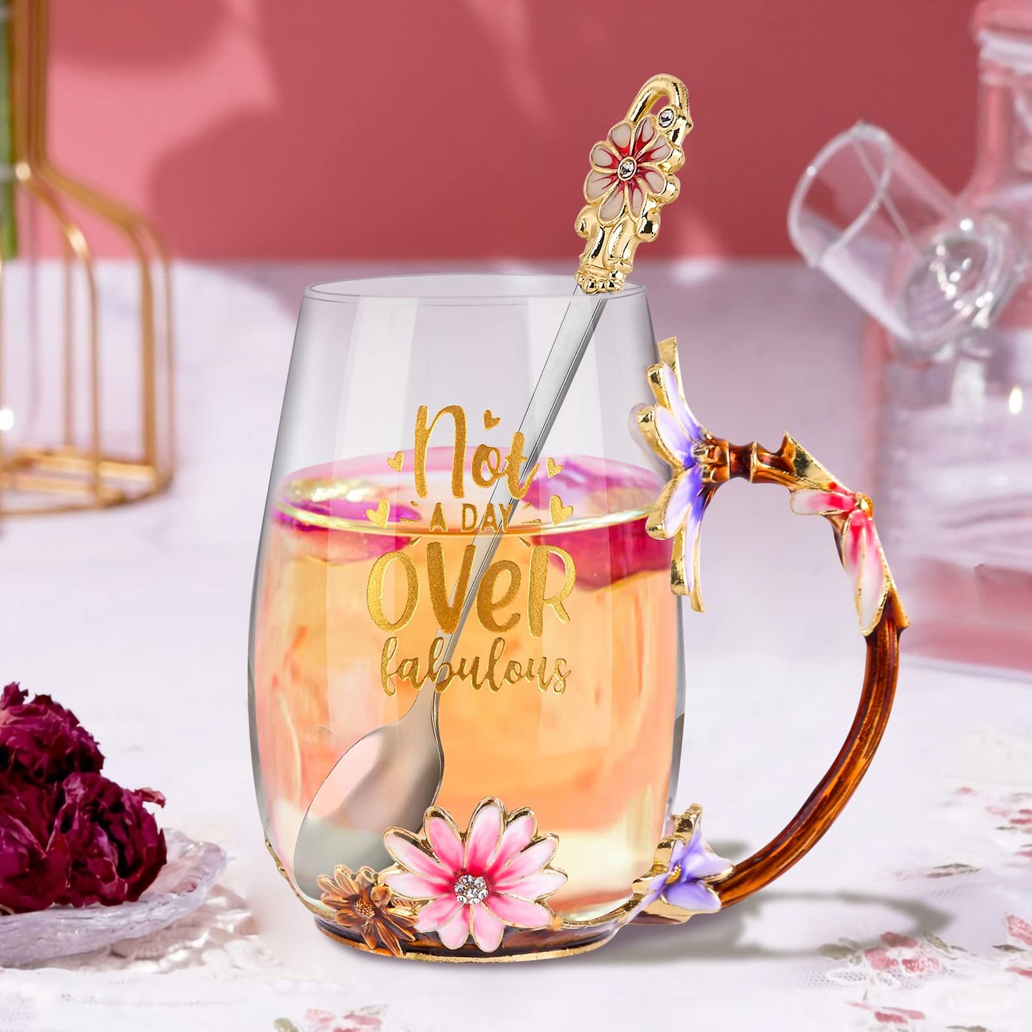 OEAGO Gifts for Mom Women Valentines Day Gifts for Her Glass Coffee Enamels Mug Best Birthday Valentine's for Girlfriend Wife Mothers Day from Daughter Son Tea Cup Stocking Stuffers Christmas