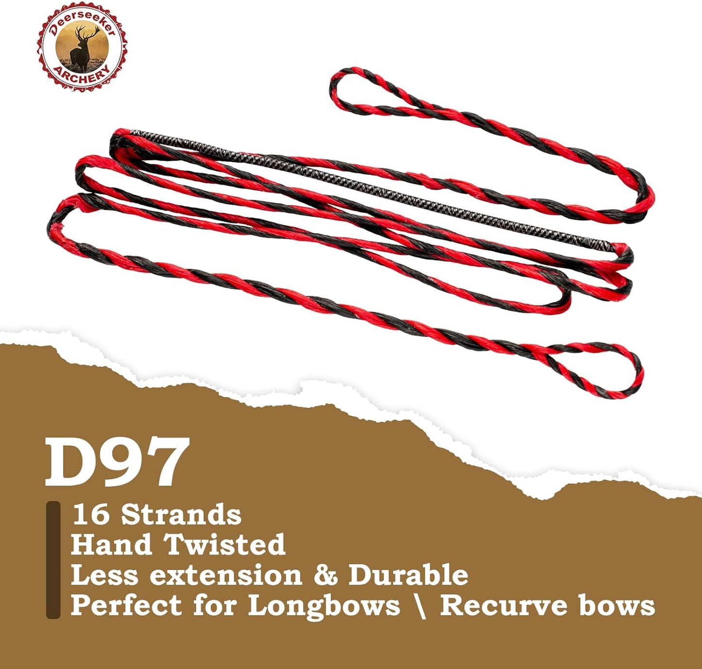 Deerseeker Flemish D97 Bow String Handmade Twist Bowstring 16 Strands 54-70in Fast Flight for Traditional Longbow Recurve Bow Replacement Archery Accessories (Red+Black, AMO 68"(Actual Length 64"))