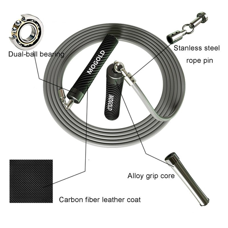 MOGOLD 1LB Weighted Jump Ropes for Fitness Men/Women with Heavy-Duty PVC Wire Cable & Durable Leather Skipping Rope Handles, Best for Fitness, High-Intensity Strength Workouts (Grey, XL - 9'6(User Height 6'0 +))