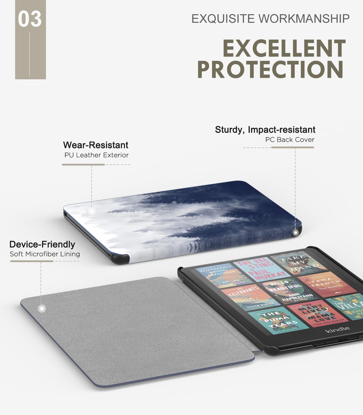 MoKo Case for All-new 7"Kindle Paperwhite 12th Generation 2024&Kindle Colorsoft Signature Edition 2024,Lightweight PU Protective Shell Cover with Auto Wake/Sleep for Kindle Paperwhite 2024,Gray Forest